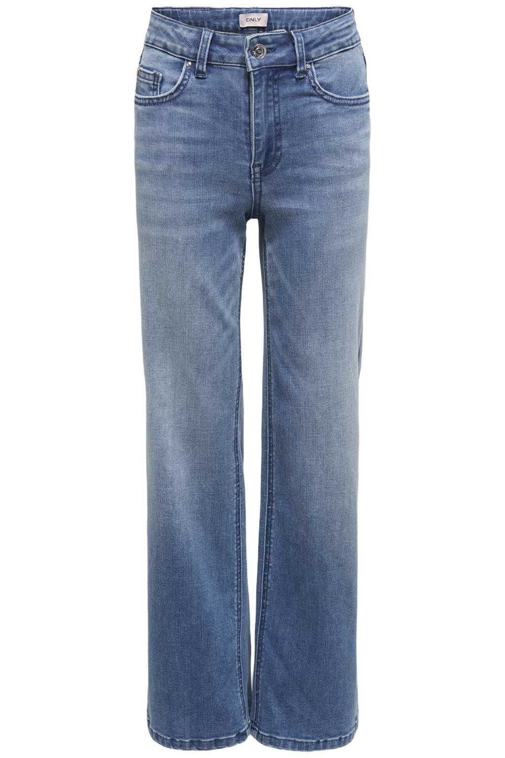 Medium blue denim meisjes KIDS ONLY GIRL wide leg jeans mediumblauw van denim met high waist, rits- en knoopsluiting en effen