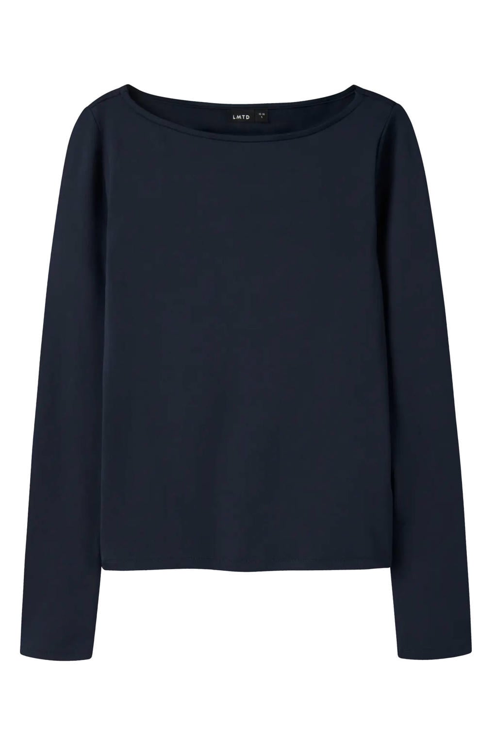 Donkerblauwe meisjes LMTD slim fit longsleeve van polyester met effen, lange mouwen en boothals
