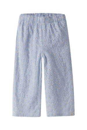 straight regular waist casual broek blauw broderie