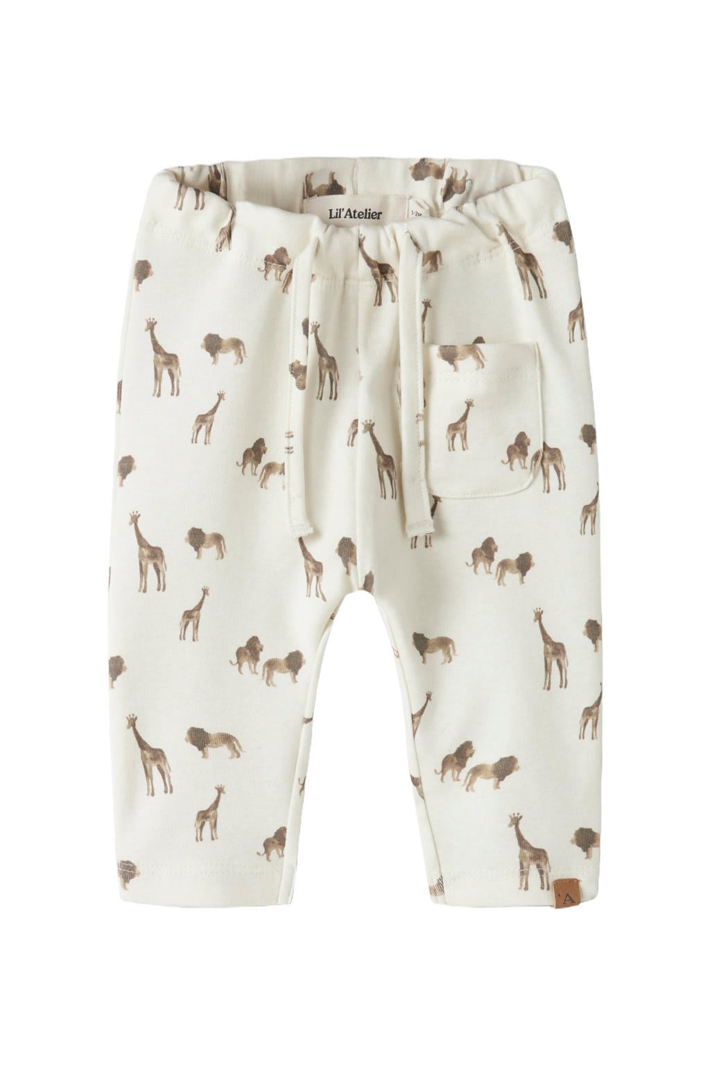 Wit en bruine jongens LIL' ATELIER BABY casual broek van stretchkatoen met loose fit en elastische tailleband met koord