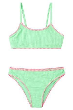 crop bikini limegroen/roze