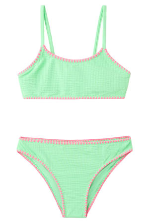 crop bikini limegroen/roze
