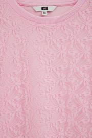 thumbnail: WE Fashion oversized gestreepte semi-transparante T-shirt met tekstprint - roze