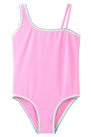 one shoulder badpak roze/blauw