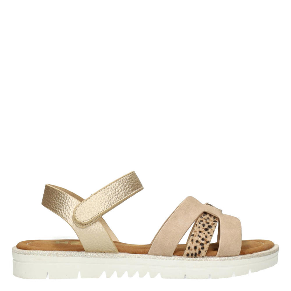 Beige en gouden meisjes POSH by Poelman sandalen van synthetisch materiaal met klittenband