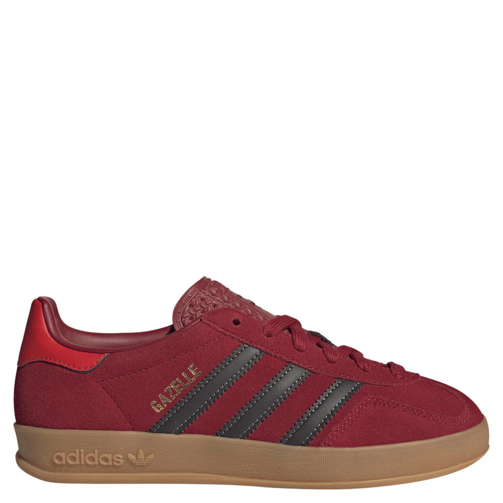 Donkerrood en zwarte jongens en meisjes adidas Originals Gazelle Indoor sneakers van bovenwerk van leer en synthetische materialen met veters