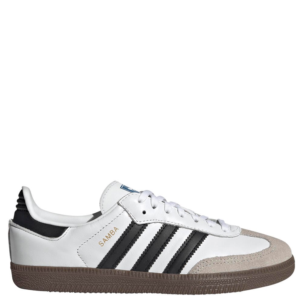 Wit en zwarte jongens en meisjes adidas Originals Samba OG sneakers van leren bovenwerk met veters