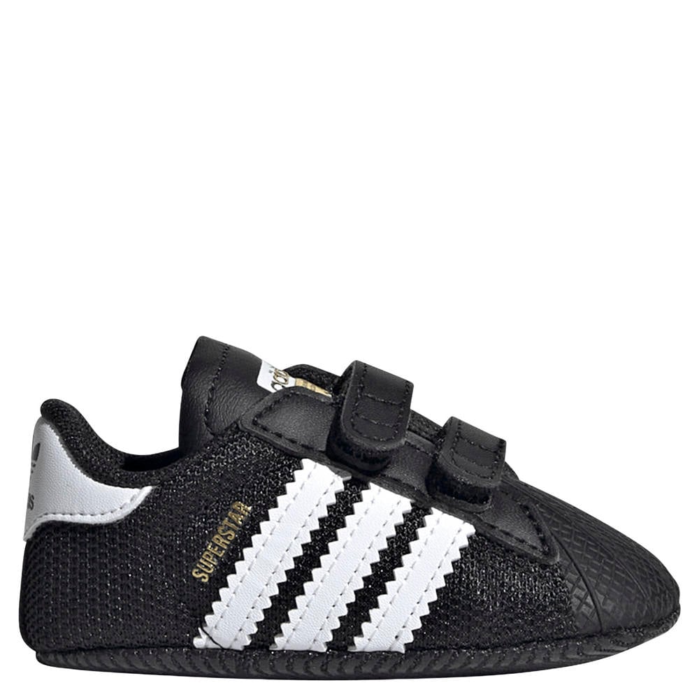 Zwart en witte jongens en meisjes adidas Originals Superstar Crib veterschoenen van voering van jersey met klittenband