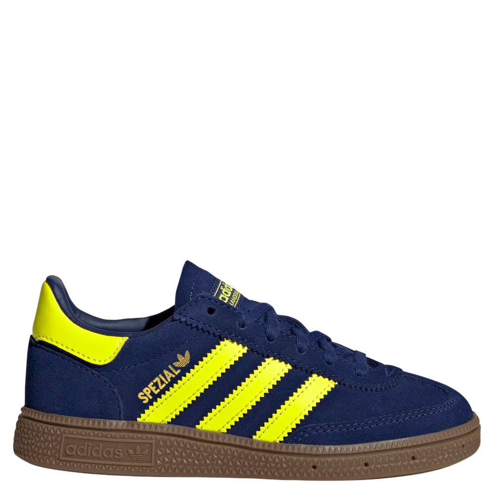 Donkerblauw en gele jongens en meisjes adidas Originals Handball Spezial suède sneakers met veters