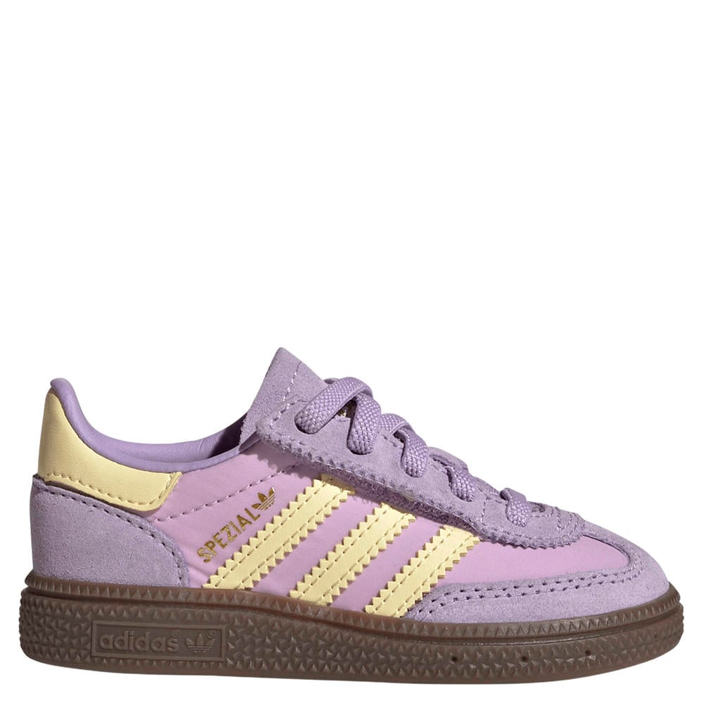 Lila en lichtgele jongens en meisjes adidas Originals Handball Spezial suède sneakers van bovenwerk van leer en textiel met elastische veter- met klittenbandsluiting