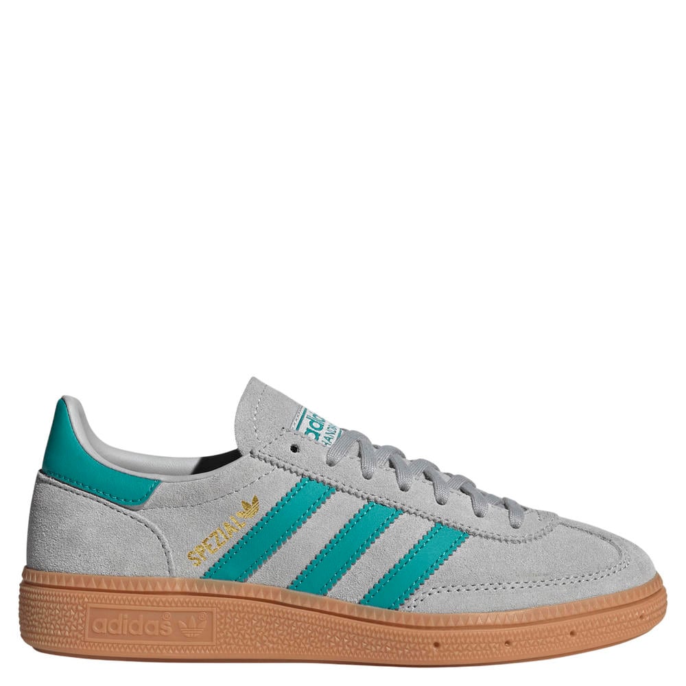 Lichtgrijs en groene jongens en meisjes adidas Originals Handball Spezial suède sneakers van bovenwerk van leer en synthetische materialen met veters