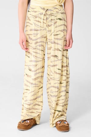 high waist casual broek met dierenprint met textuur lichtgeel