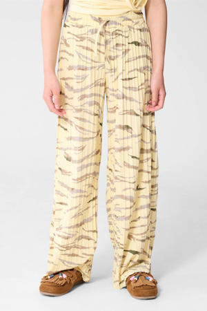 high waist casual broek met dierenprint met textuur lichtgeel
