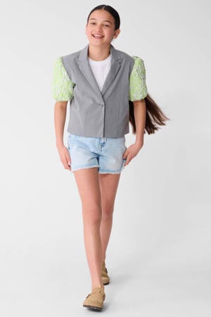 cropped blazer met krijtstreep met textuur grijs
