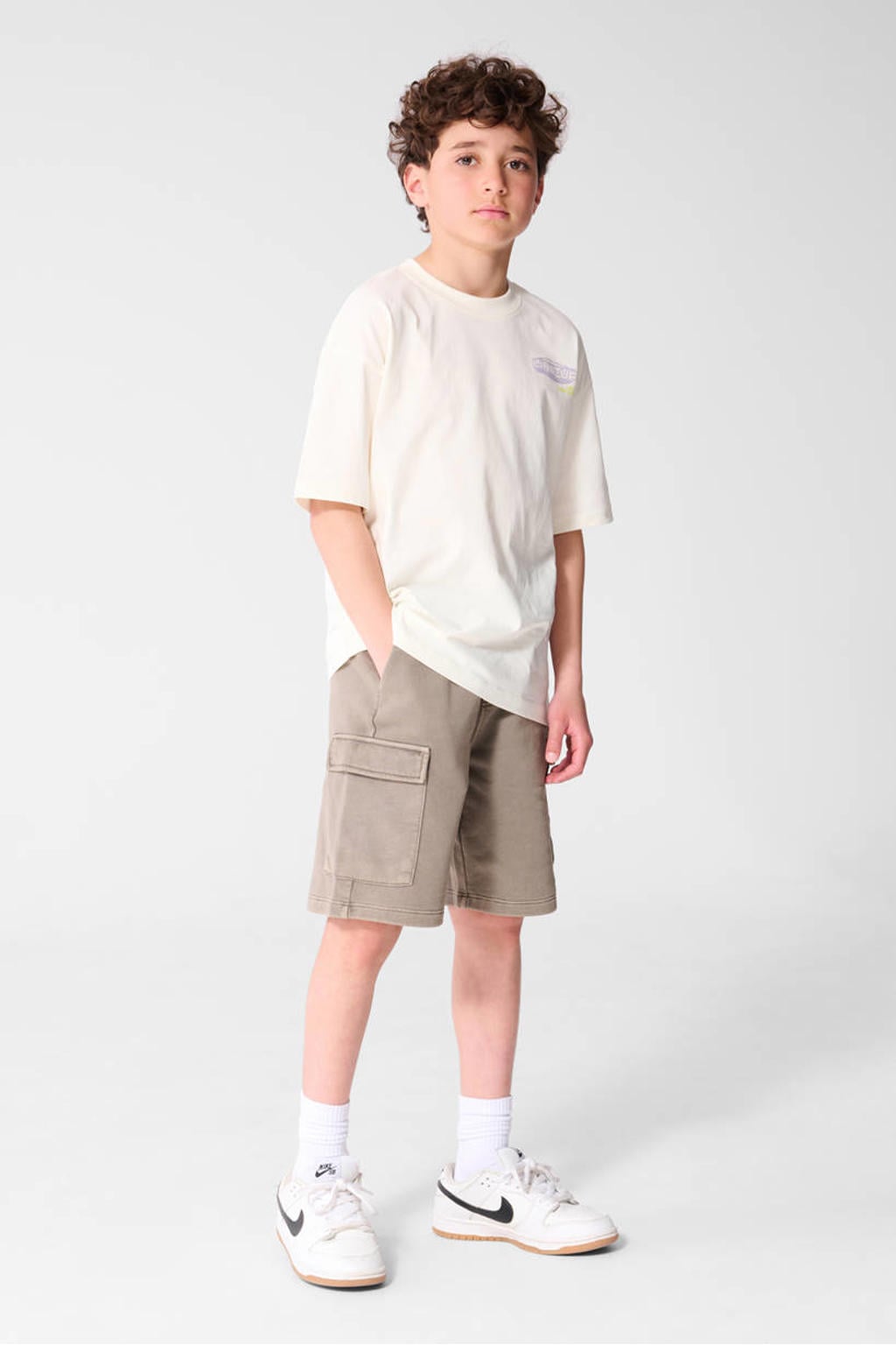 Ecru jongens Shoeby T-shirt van katoen met backprint, korte mouwen en ronde hals