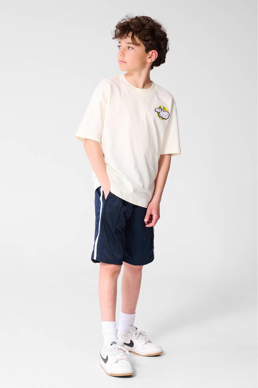 Ecru jongens Shoeby T-shirt van katoen met backprint, korte mouwen en ronde hals
