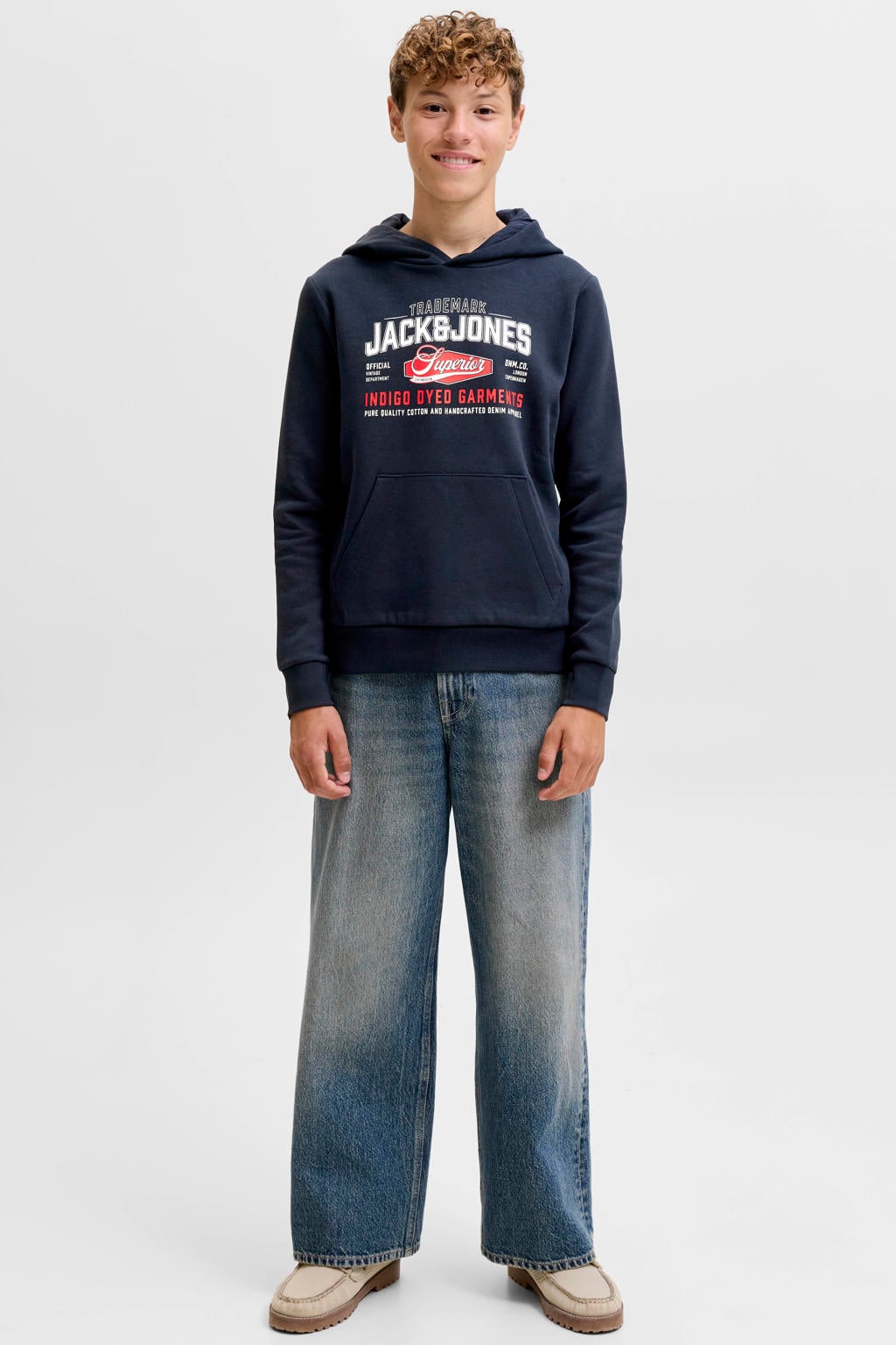 JACK & JONES JUNIOR hoodie met logo - donkerblauw