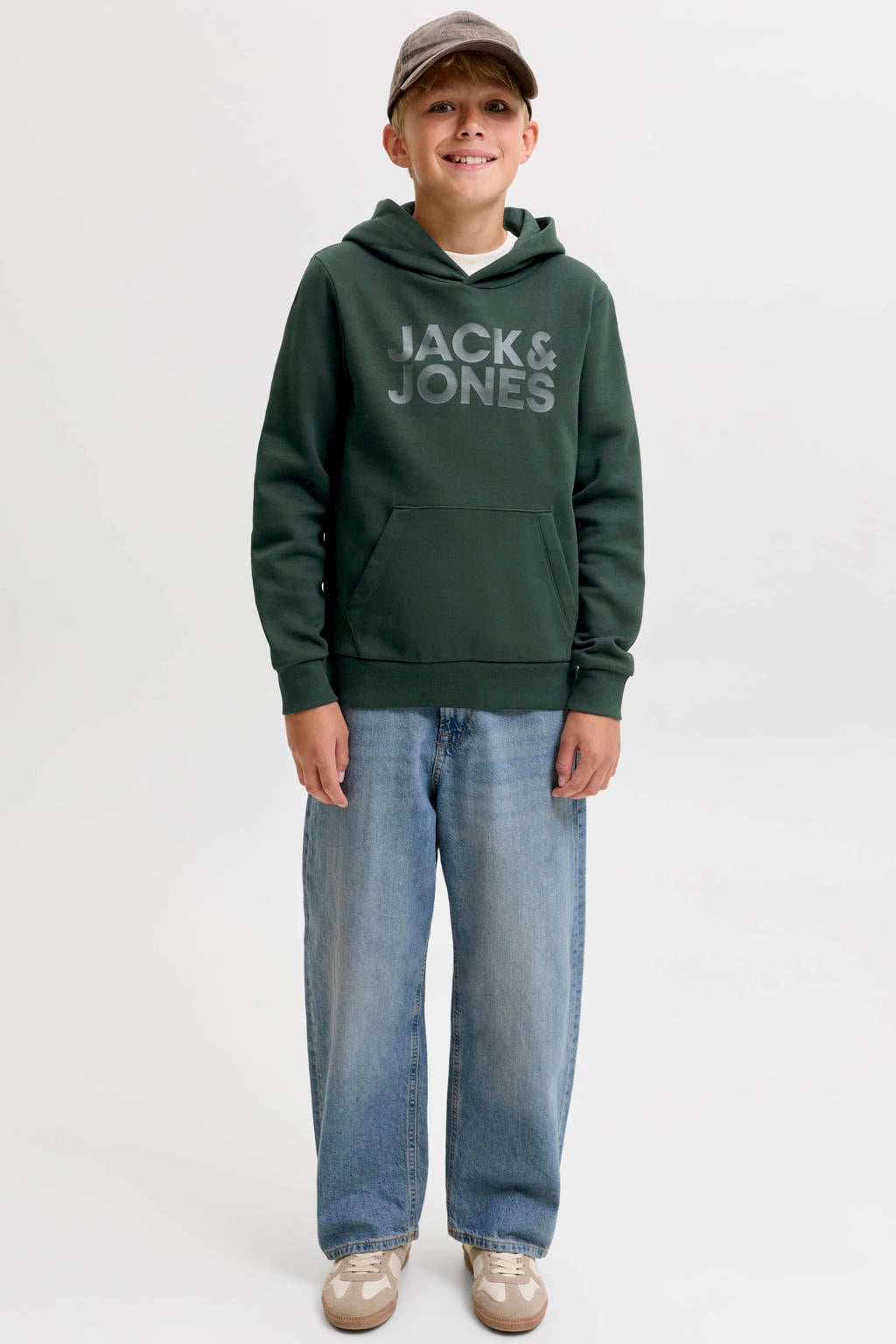 JACK & JONES JUNIOR hoodie met logo donkergroen