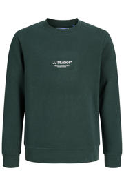 thumbnail: Donkergroene jongens JACK & JONES JUNIOR sweat sweater met tekst print, lange mouwen, ronde hals en geribde boorden
