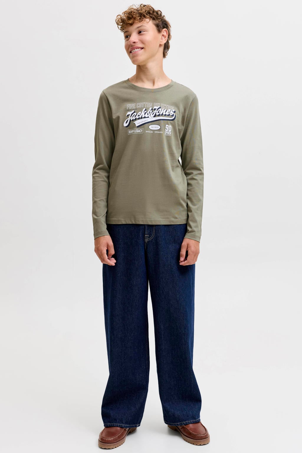 JACK & JONES JUNIOR longsleeve met logo - grijsgroen