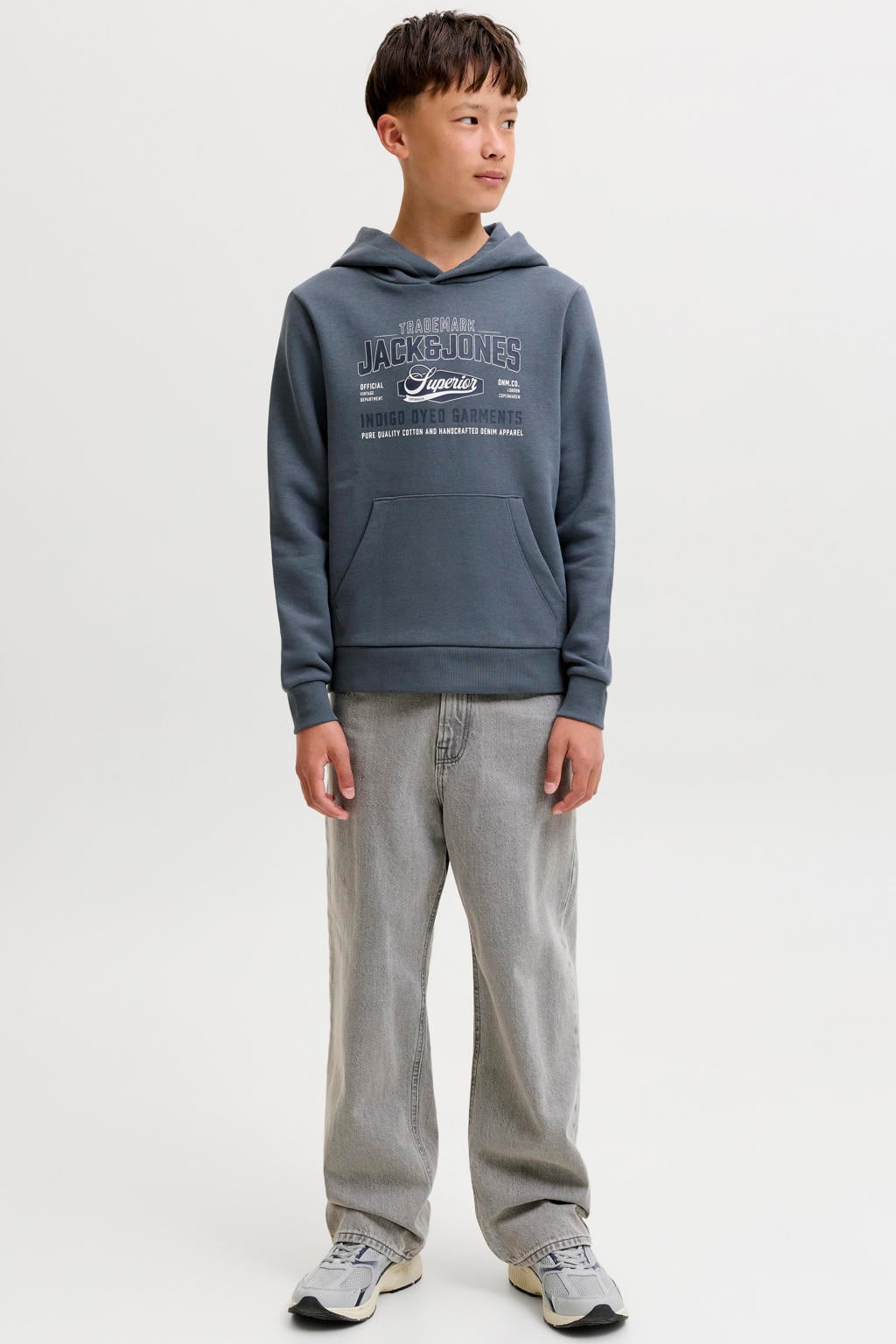 JACK & JONES JUNIOR hoodie met logo - grijsblauw