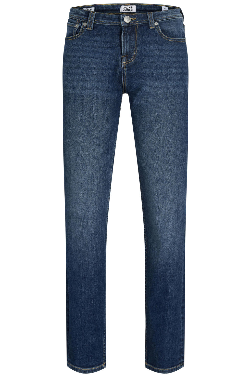Medium blue denim jongens JACK & JONES JUNIOR regular fit jeans mediumblauw van denim met low waist en effen