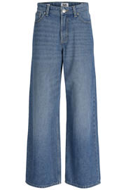 thumbnail: Medium blue denim jongens JACK & JONES JUNIOR wide leg jeans mediumblauw van denim met high waist, rits- en knoopsluiting en effen