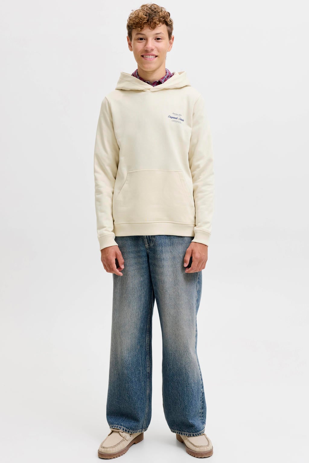 JACK & JONES JUNIOR hoodie met backprint - offwhite