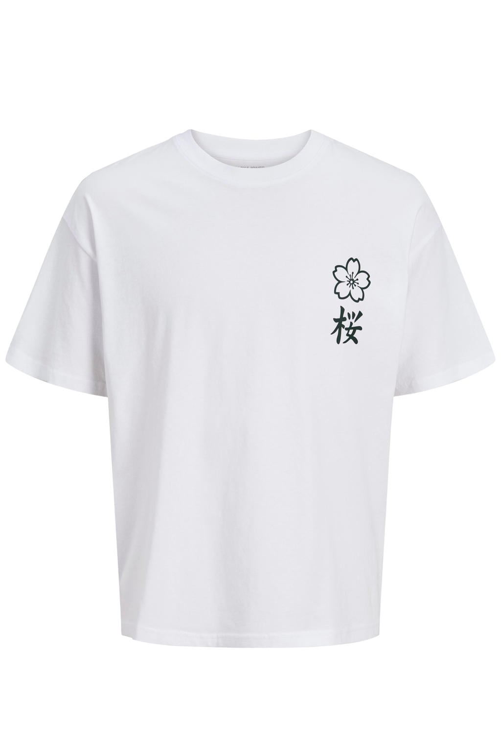 Witte jongens JACK & JONES JUNIOR rechtvallend T-shirt van katoen met backprint, korte mouwen en ronde hals