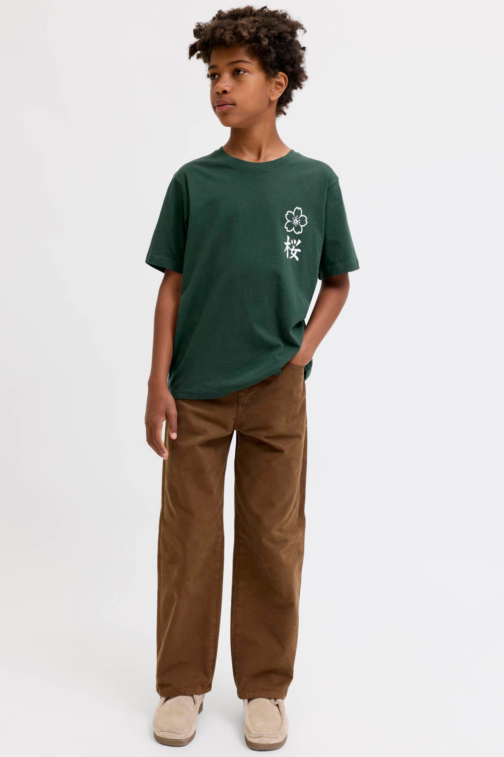 JACK & JONES JUNIOR rechtvallend T-shirt met backprint - groen