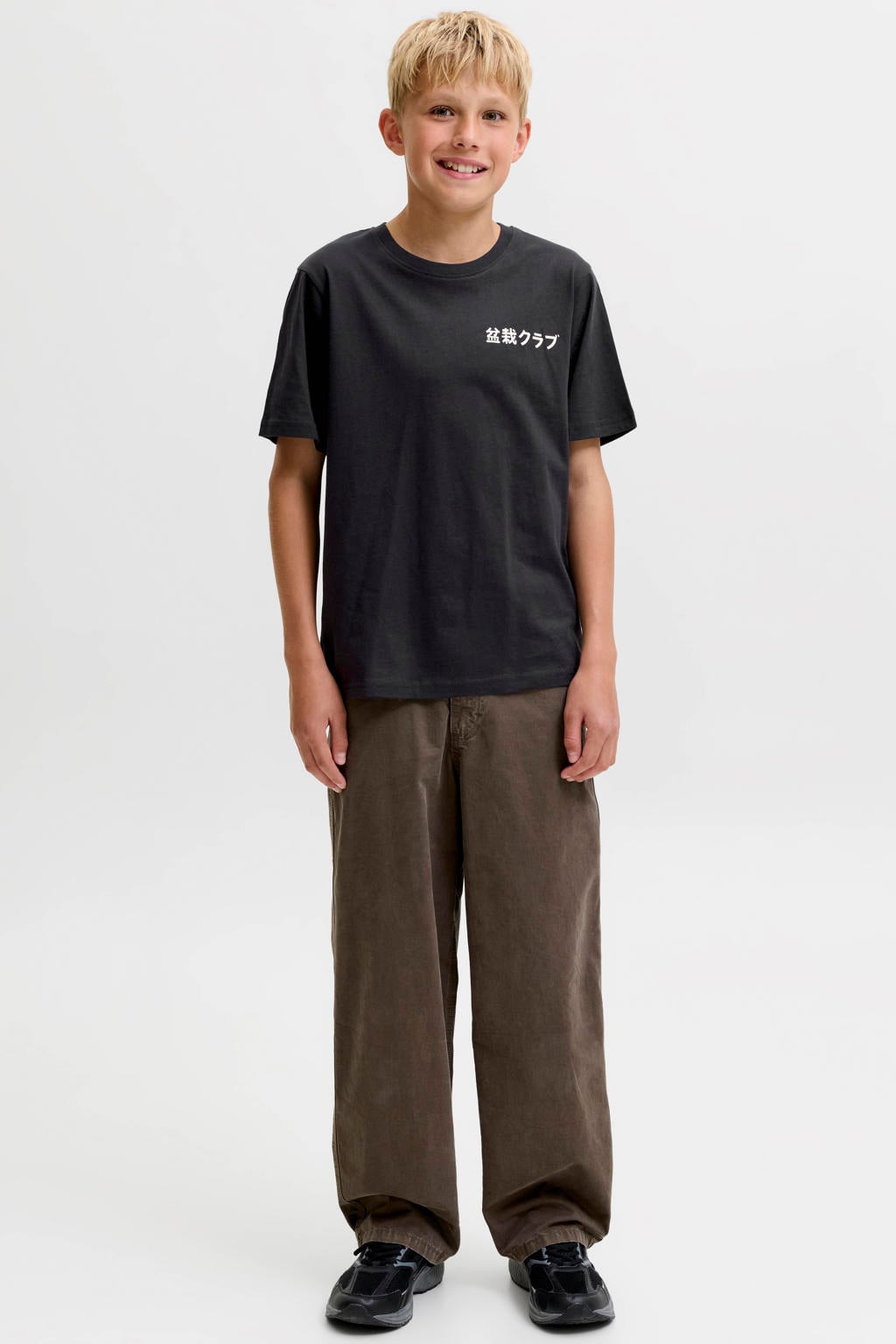 JACK & JONES JUNIOR rechtvallend T-shirt met backprint - zwart
