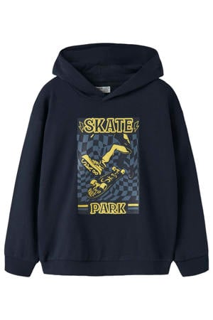 rechtvallend hoodie met print - donkerblauw