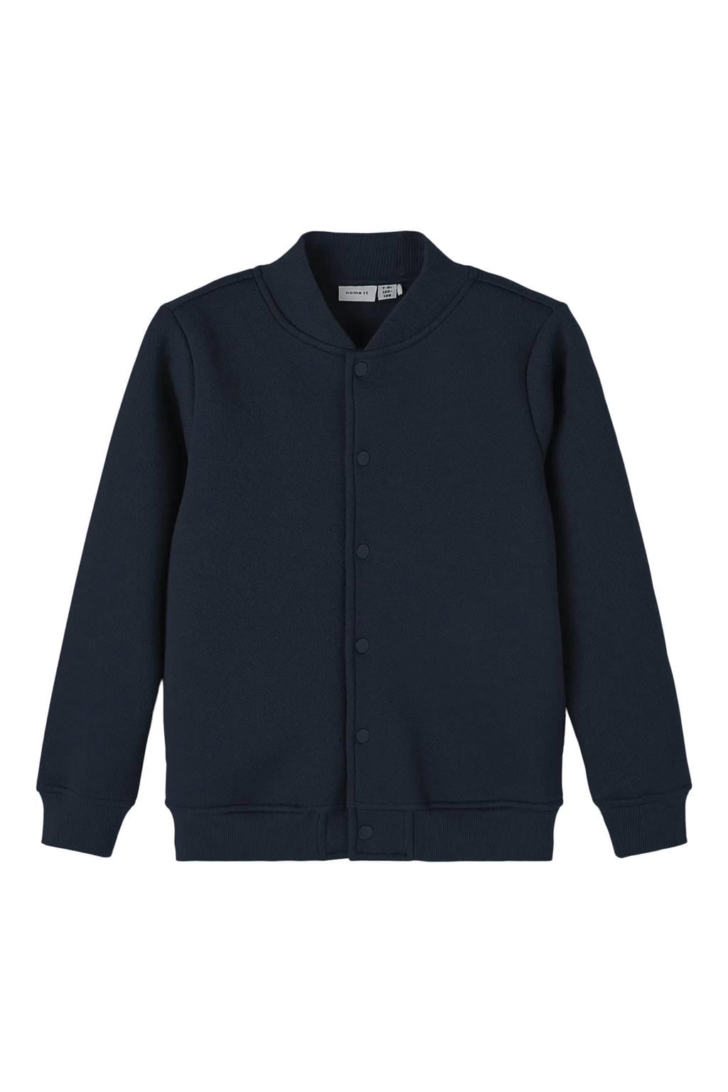 Antraciete jongens NAME IT KIDS van sweat materiaal met printopdruk, lange mouwen, ronde hals en drukknoopsluiting