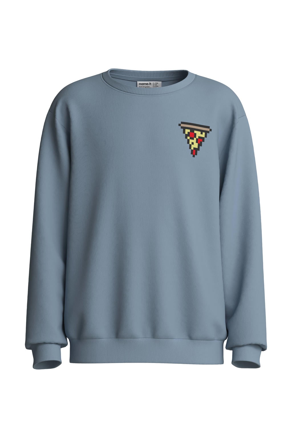 Grijsblauwe jongens NAME IT KIDS sweater blauw met backprint, lange mouwen, ronde hals en geribde boorden