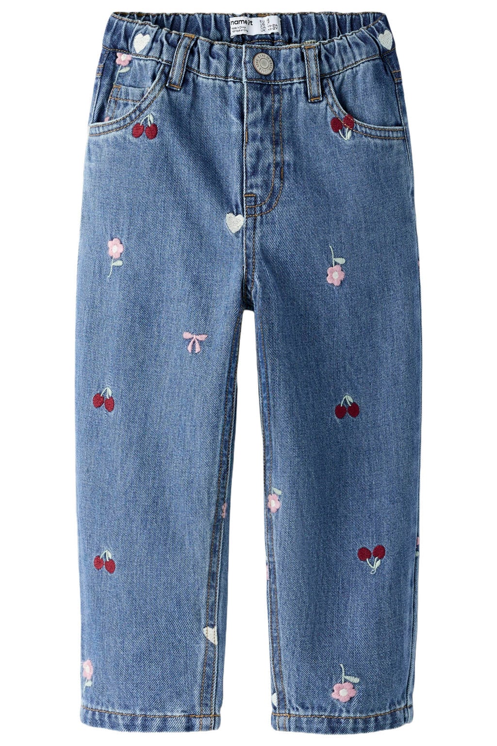 NAME IT MINI NMFBELLA regular waist barrel gebloemde jeans met borduursels - mediumblauw