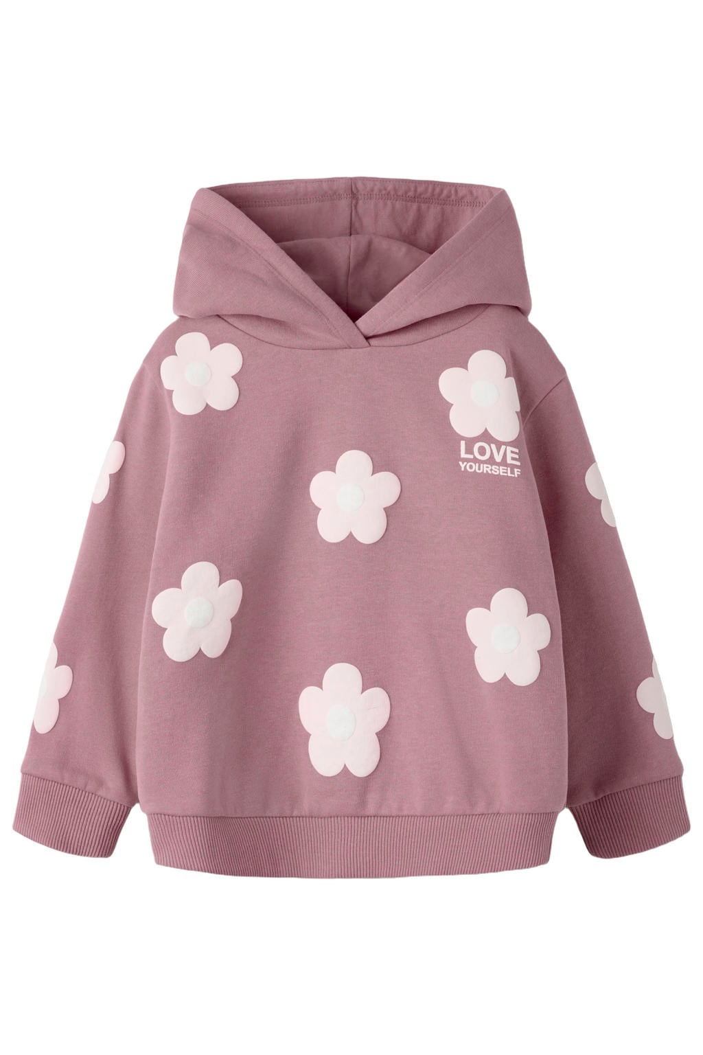 Lilakleurige meisjes NAME IT MINI gebloemde hoodie van sweat materiaal met lange mouwen en capuchon