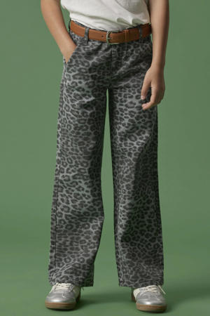 wide leg casual broek met panterprint - grijs