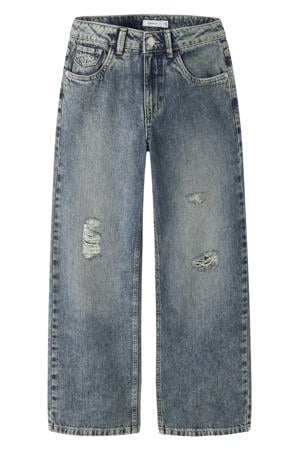 NKFROSE wide leg ripped jeans met slijtage - mediumblauw