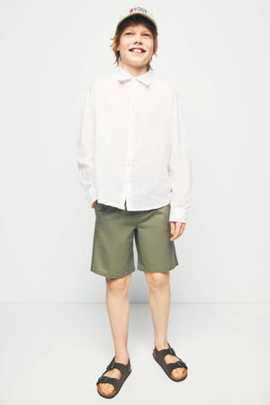 casual short met linnen kaki