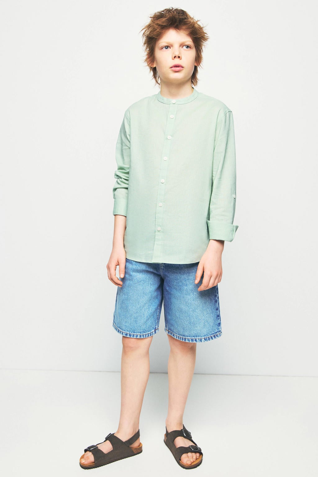 Mango Kids overhemd met linnen lichtgroen