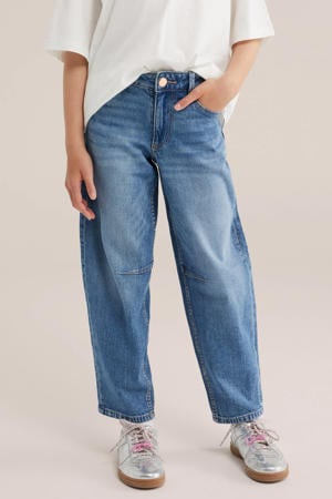 high waist barrel jeans medium blue denim