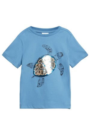 T-shirt met pailletten blauw