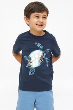 T-shirt met pailletten donkerblauw