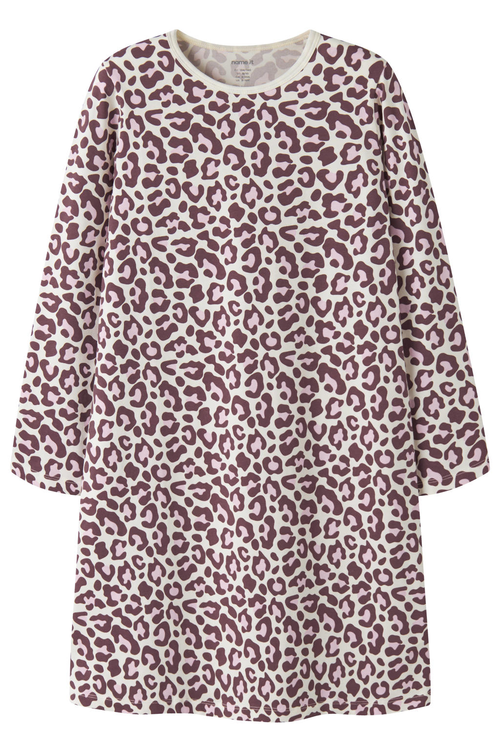 NAME IT KIDS nachthemd met panterprint - donkerrood/ecru/roze