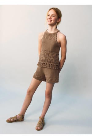 casual short broderie bruin