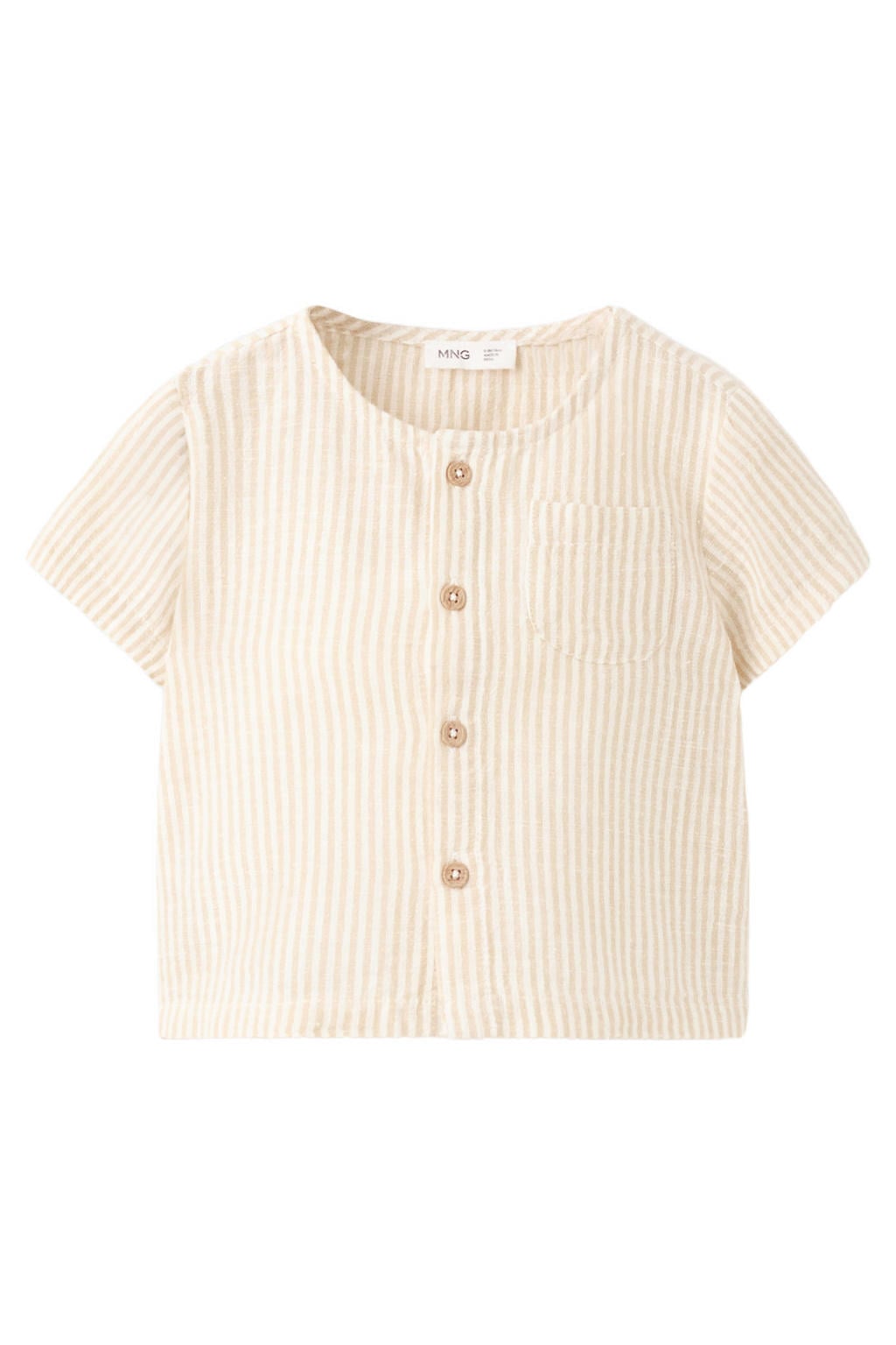 Gele jongens Mango Kids gestreept casual overhemd van katoen met korte mouwen, ronde hals en knoopsluiting