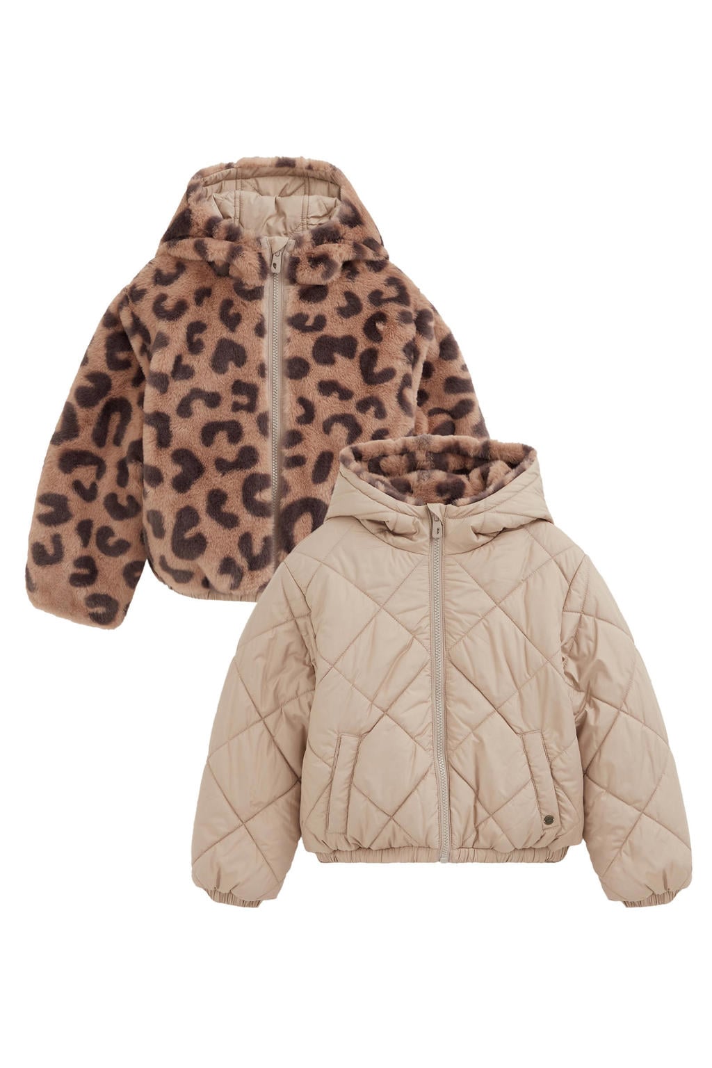 WE Fashion imitatiebont winterjas met panterprint - bruin