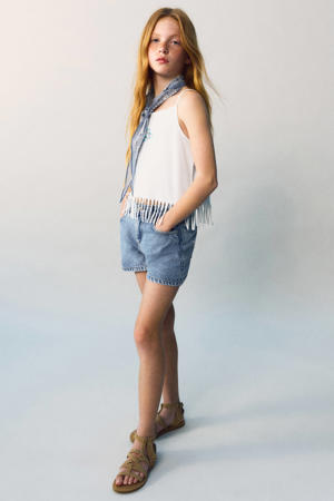regular waist short medium blue denim