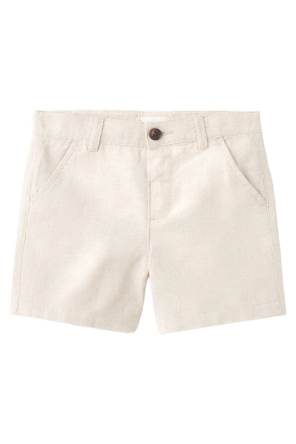 Beige jongens Mango Kids chino short van linnen met knoopsluiting en effen