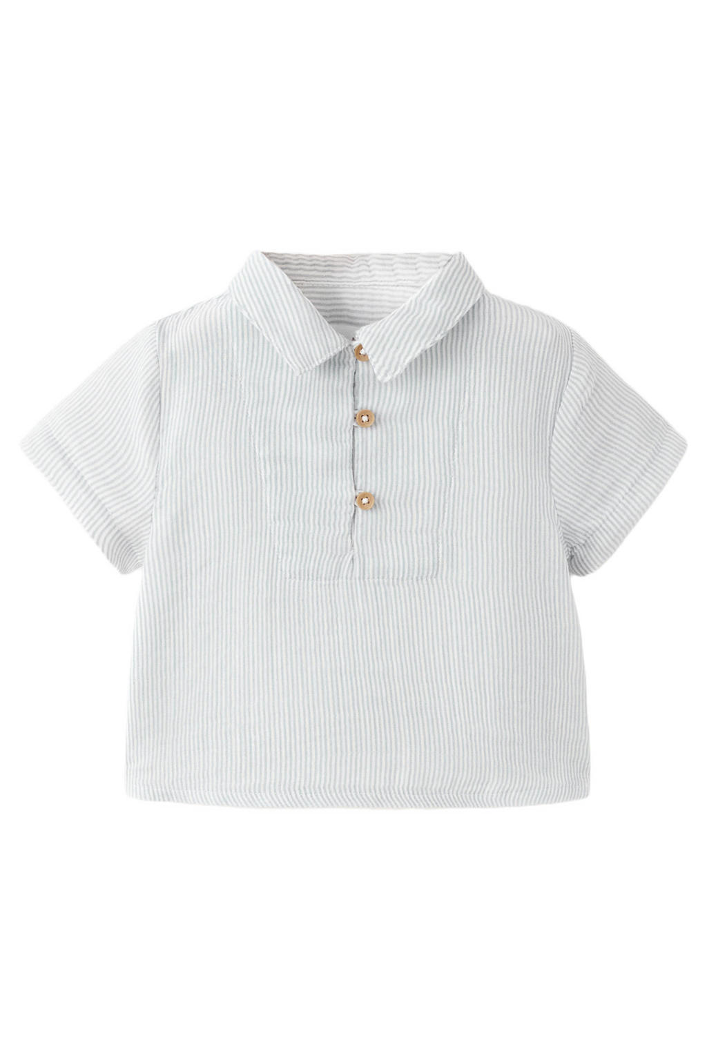 Lichtblauwe jongens Mango Kids gestreepte polo van katoen met korte mouwen en knoopsluiting
